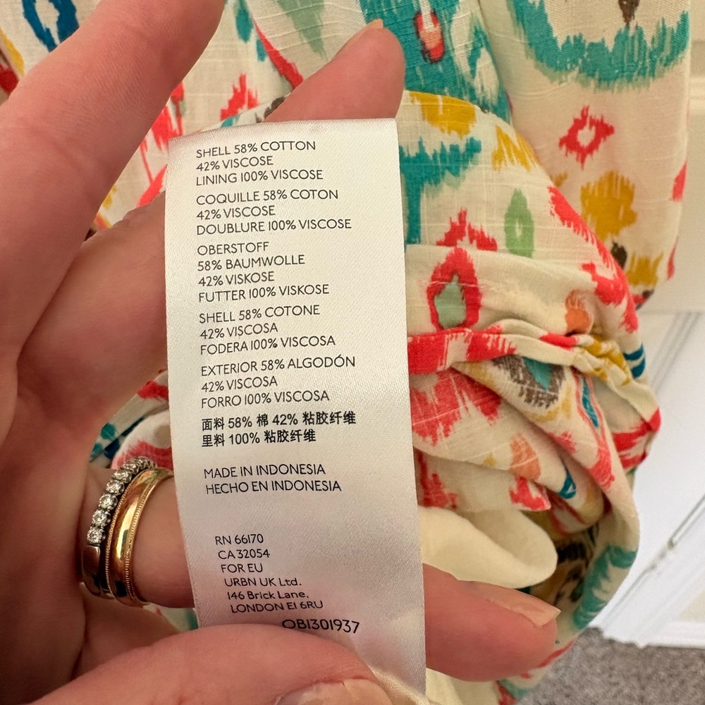 Anthropologie Multicolor Ikat Maxi Dress - Teal, Pink, Yellow - Picture 10 of 12